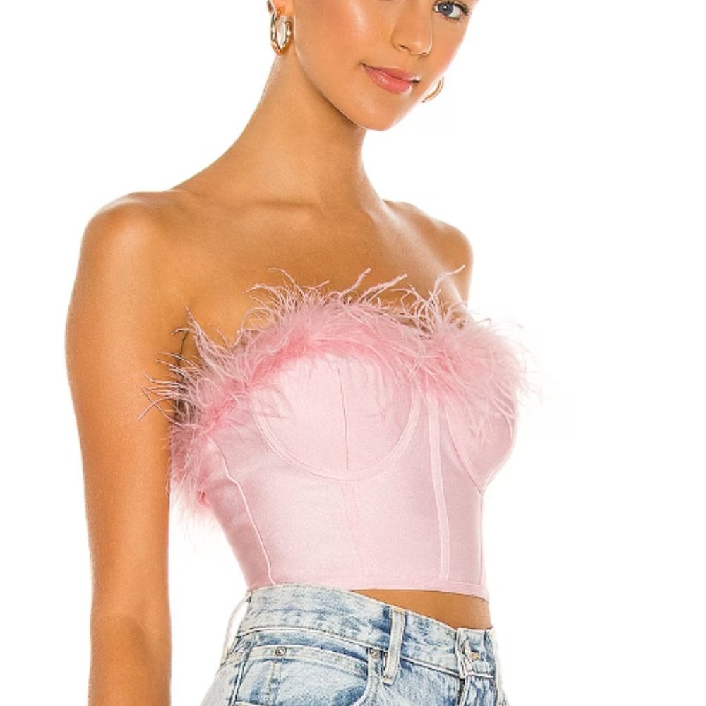 Revolve Superdown Ramona Pink Feather Bustier Ban… - image 4